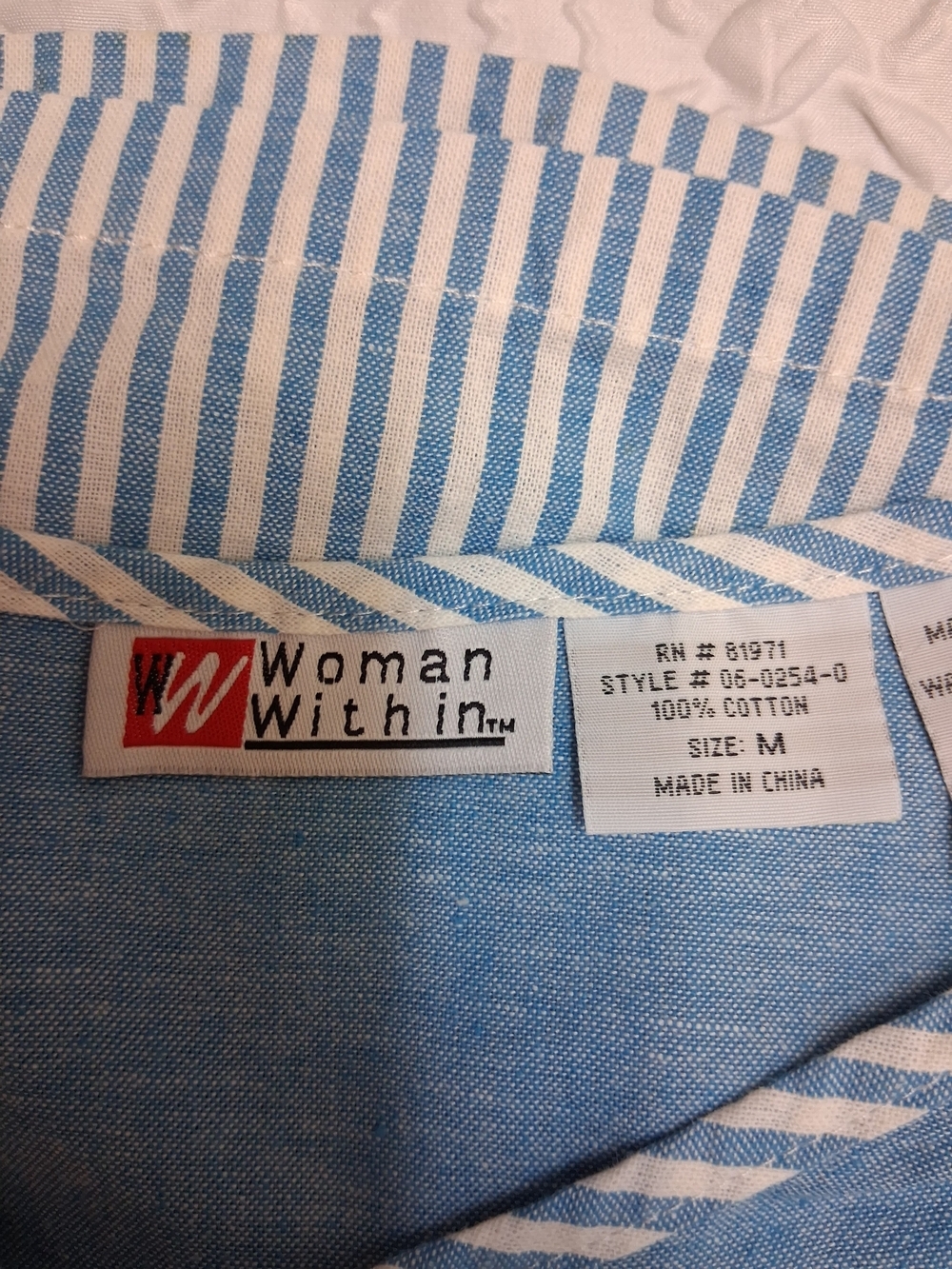 Woman Within Blue and White Striped Cotton Top Size M - Picture 3 of 17
